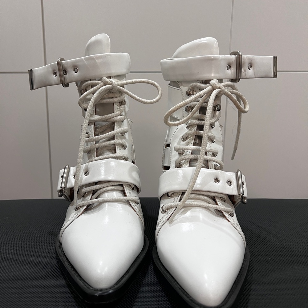 Chloe White Ankle Boots with Buckle Detail 40 US 9